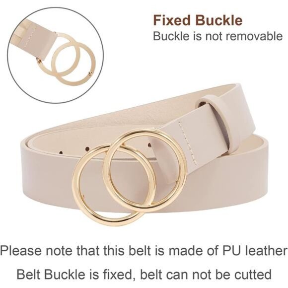 Women Leather Belt Beige E - Picture 2 of 6